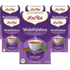 YOGI TEA, geros savijautos arbata, ajurvedinė ekologiška prieskonių ir žolelių arbata, natūraliai be kofeino, cinamono, šalavijo ir raudonėlio mišinys, Yogi Tea Pack of 6, 6 x 17 maišelių (iš viso 102 arbatos maišeliai)