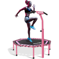 Hogdseirrs Newan 48 colių tylus batutas su reguliuojama rankena, fitneso batutas, Bungee Rebounder, šokinėjimas, kardio treniruoklis, treniruotės suaugusiesiems - maksimali apkrova 150 kg, raudonas
