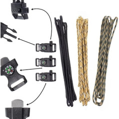 PARACORD PLANET Paracord apyrankių rinkinys - ugnies starterio sagtis, švilpuko sagtis ir kompaso sagtys - tinka išgyvenimui, platininio kontūro - 3 pakuotės