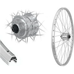Bärwinkels priekinis 26 colių sidabrinis ratas su Shimano stebule Dynamo DH-3D32 19-559 Disc 6 skylučių diskinis stabdys su greituoju atleidimu