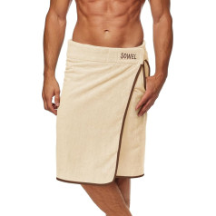 Sowel® Sauna Kilt Vyriškas 100 % organinės medvilnės pirties rankšluostis su Velcro užsegimu Sauna Buddha 60 x 140 cm, smėlio / rudos spalvos