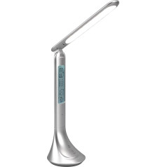 Reality Leuchten Patty R52311187 LED stalinis šviestuvas, plastikinis, titano spalvos, su 4 W LED, baterija, USB-C, žadintuvu, datos ir temperatūros ekranu
