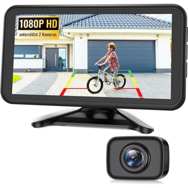 AUTO-VOX W12 belaidė automobilio atbulinės eigos kamera: Atbulinės eigos kamera: 5 colių LCD 1080P atbulinės eigos kameros radijas palaiko 2 kameras, atbulinės eigos kamera su stabiliu signalu, atspari vandeniui, IP69K, naktinis matymas automobiliui