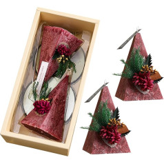 Kalėdų eglutės formos žvakės, geometrinių formų kalėdinės žvakės, aromaterapinės vaškinės žvakės su dovanų dėžute, skirtos stalo dekoravimui, raudonos spalvos, 2 vnt.
