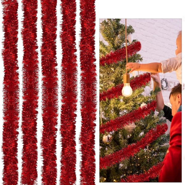 GZGXKJ 12 m Kalėdų girliandos dekoracijos Raudona eglė girlianda Dirbtinė Kalėdų Tinsel girlianda tinka Kalėdų eglės vainikas Vestuvių šalis Lauko ir vidaus dekoracijos