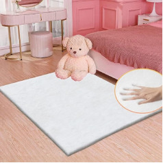ORINOVA Miegamojo kilimas, baltas, pūkuotas 90 x 150 cm, skalbiamas kailinis kilimas, lovos kilimas, vaikų kambarys, dirbtinis kailis, trumpas kilimas, minkštas, svetainės apdaila, stačiakampio formos