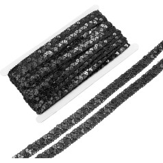 išteklių žemėlapis 14 jardų Sequin Beads Lace Trim 2 eilės 0,6 colio Sequin Stripes Sequin juostelės amatų puošmenos DIY siuvimo kostiumas Juoda