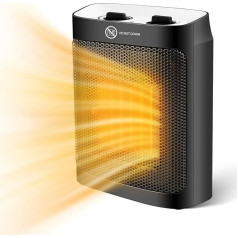 Mažo sunaudojimo elektrinis šildytuvas, 1500 W keraminis šildytuvas su ventiliatoriumi, 2 temperatūros režimai, apsauga nuo perkaitimo ir apvirtimo, skirtas miegamajam ar vonios kambariui, dovana šeimai