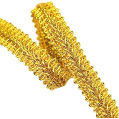 1,4 cm x 13 m Poliesterio apdaila Siuvimo nėriniai, Stoniukas Pinta nėrinių juosta, Siuvinėjimo poliesterio juostelės, Metalinės austos ribos, Twist Laidas, Dekoratyvinė juostelė, Dovanų juostelė siuvimo amatams, Auksinė