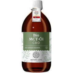 NATURE LOVE® Ekologiškas MCT aliejus C8 - 500 ml - pagamintas iš 100 % ekologiško kokosų aliejaus - skirtas ketogeninei dietai - bekvapis ir bekvapis - egzogeniniai ketonai - veganiškas