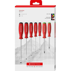 PB Swiss Tools Atsuktuvų rinkinys PB 8250.P | 100 % šveicariška gamyba | 7 dalių SwissGrip atsuktuvų rinkinys su plyšiais 1/2/3/4/5 PZ 1/2, skirtas universaliam naudojimui pramonėje ir amatuose
