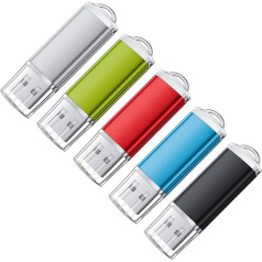 USB atmintinės 2 GB, 5 metalinių USB 2 GB atmintinių, įvairiaspalvių atmintinių, mini USB atmintinių su rankenėle, skirtų garso kolonėlei/projektoriui/televizoriui/automobiliui/kompiuteriui/radijui, pakuotė FEBNISCTE