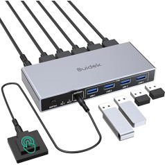 SUIDEK HDMI KVM jungiklis 1 monitoriui 2 kompiuteriams, 4K @ 60Hz USB 3.0 KVM jungiklis su 4 USB prievadais 2 kompiuteriams, skirtas dalytis klaviatūra, pele, spausdintuvu, įskaitant stalinį valdiklį, 2 USB kabelius ir maitinimo adapterį