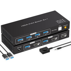 VPFET 4K120Hz HDMI USB 3.0 KVM jungiklis 2 kompiuteriams 1 monitoriui 8K60Hz KVM jungikliai 2 kompiuteriams dalytis 1 pelės rinkiniu Palaiko darbalaukio valdymą Į komplektą įeina 2 USB 3.0 kabeliai ir maitinimo šaltiniai