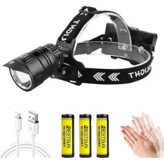 LED XHP99 priekinis žibintas, 18000 didelio šviesumo judesio jutiklis, įkraunamas XHP99 LED priekinis žibintas, taktinis priekinis žibintas su 3 režimais, priartinamas, vandeniui atsparus priekinis žibintas bėgimui, žygiams, stovyklavimui, žvejy