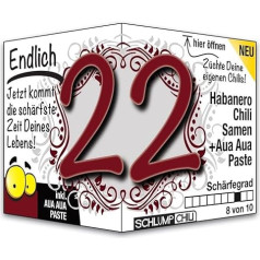 Schlump-Chili Endlich 22 - juokinga aštri gimtadienio dovana. Originali dovanos idėja 22-ajam gimtadieniui jauniems vyrams ir moterims.