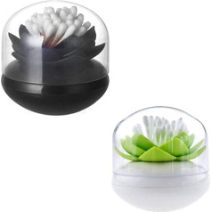HomDSim 2 dalių Lotus Cotton Buds laikiklis, medvilninių pumpurų laikiklis, mažų Q patarimų laikiklis, dantų krapštukai, šepetėlis, laikymo dėžutė, organizatorius, stiklas su skaidriu dangteliu, dulkėms atsparus dangtelis, juoda + žalia