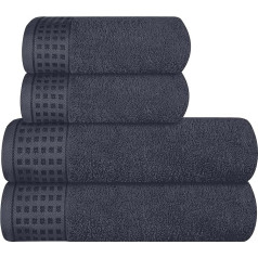GLAMBURG itin minkštas 4 medvilninių rankšluosčių komplektas, kuriame yra 2 dideli vonios rankšluosčiai 70 x 140 cm, 2 rankų rankšluosčiai 50 x 90 cm, kasdieniam naudojimui, kompaktiškas ir lengvas - angliai pilkas