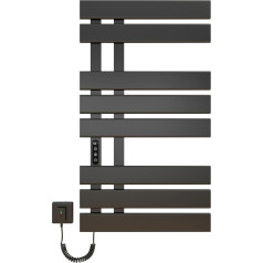 Elektrinis rankšluosčių džiovintuvas, vonios kambario radiatorius, elektrinis baltas, 500 x 880 mm, 300 W, elektrinis rankšluosčių džiovintuvas, vonios kambario radiatorius, rankšluosčių laikiklis, energijos taupymas, IPX5-juodas kairysis