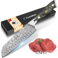 kyushublade Santoku Damasko virtuvės peilis Unikali rankena Virėjo peilis Profesionalus peilis 67 sluoksnių Damasko plieno peilis su unikaliu anglies pluoštu ir aukso lapų apsinuoginimu