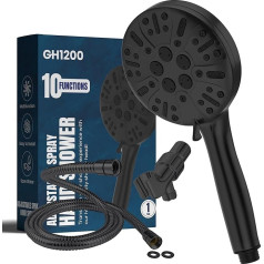 Gh1200 10 režimų dušo galvutės su rankiniu dušu Combo, įmontuotas dušo filtras, dušo galvutė su žarna ir laikikliu, aukšto slėgio dušo galvutės