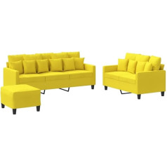 Vidaxl Sofos komplektas 3 dalių fotelis Kanapė su pagalvėle Kojinė sofa Svetainės sofa su porankiais Sofos komplektas Dizainerio sofos sėdimieji baldai Minkšti baldai Šviesiai geltonas audinys