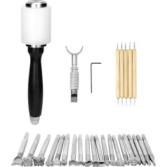 QWORK® 27 dalių odos amatų įrankių rinkinys, odos antspaudas, piešimo antspaudas, nailoninis plaktukas ir drožinėjimo peilis, skirtas odos amatams kurti