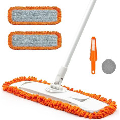 JEHONN MOP grindų šluostė su 2 mikropluošto šluostės pagalvėlėmis, 127 cm ilgio plokščia šluoste kietmedžiui, laminatui, plytelėms, marmurui