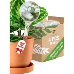 Dideli plastikiniai augalų laistymo rutuliai XL, 4 vnt. - automatinis augalų laistymo rinkinys kambariniams ir lauko augalams laistyti - savaiminio laistymo sodinukų įdėklų sistema su plastikinėmis laistymo lemputėmis (4 vnt., dideli)