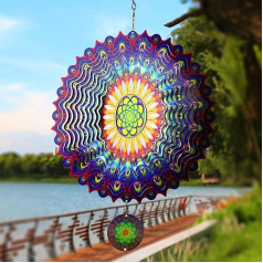 TFANUO 3D Mandala Wind Chime 30 cm nerūdijančio plieno kabantis vėjo suktuvas Metal Art Kinetic Decor Garden Outdoor Decorations
