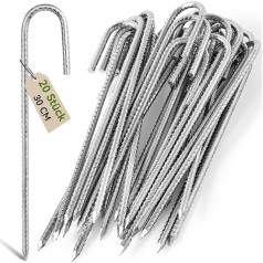 Graxury 20 sunkių 30 cm ilgio batutų, palapinių, palapinių inkarų vinių pakuotė - cinkuoto plieno nerūdijantys J-Hook armatūros strypai, tinkantys batutams, stovyklavietėms, sodo pavėsinėms, sūpynėms su kalto galu