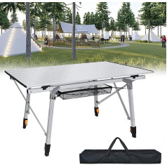 XMTECH aliuminio sulankstomas stovyklavimo stalas, sulankstomas stalas, pikniko stalas, kelioninis stalas, reguliuojamo aukščio, su laikymo krepšiu ir nešiojimo krepšiu, 90 x 51,5 x 68 cm, sidabrinės spalvos