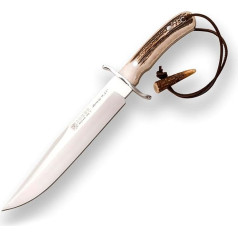 Joker Bowie medžioklinis peilis 9,45 colio CC139 su nerūdijančio plieno apsauga, elnio rago rankenomis, tiesia 23,5 cm geležte, 554 g, rudu odiniu dėklu, įrankis žvejybai, medžioklei, stovyklavimui ir žygiams