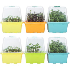 LUVCOSY 6 vienetų Microgreen dauginimo ir daigų padėklas, daugkartinio naudojimo BPA nemokamas sėklų daigų rinkinys su plastikiniu drėgmės kupolu, skirtas sveikiems ridikėliams, kvietrugiams, pupelėms, brokoliams, kininiams kopūstams