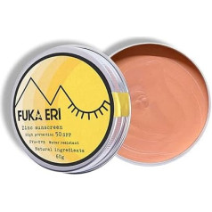 FUKA ERI Kremas nuo saulės su cinku ne nano. Labai aukšta apsauga nuo UVA ir UVB spindulių. SPF 50. Mineralinės sudedamosios dalys. Spalvota apsauga nuo saulės. Veganiškas, atsparus vandeniui. Veidas ir jautrios vietos. Be plastiko. 60 g