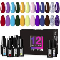 Beautilux HEMA-FREE 12 spalvų UV nagų lakas, gelinis nagų lakas, raudonas, rožinis, rudas, violetinis, blizgantis gelinis lakas, UV nuimamas gelinis šelakas namų manikiūrui, 7 ml