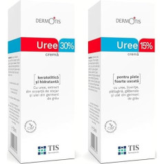 TIS Set Cream Urea 30% + Urea 15% - egzema, keratozė, psoriazė, odos bėrimai, sausa, sutrūkinėjusi oda - gerina žaizdų ir randų išvaizdą | Pieno rūgštis (AHA), kviečių gemalų aliejus