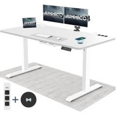 Jummico Reguliuojamo aukščio rašomasis stalas su belaidžio įkrovimo stotele ir euro lizdu su USB, reguliuojamo aukščio elektrinis stovimasis stalas, stovimasis stalas (baltas, 140 x 70 cm)
