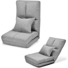 Goplus Grindų kėdė su 5 kryptimis reguliuojamu atlošu ir pagalvėle, grindų sofa su miego funkcija, maksimali apkrova 100 kg, skaitymo kėdė, terasos kėdė, meditacijos kėdė svetainei (pilka)