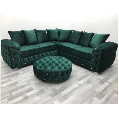 Generisch Prabangi šiuolaikinė žalia Chesterfieldo pliušinė aksominė kampinė sofa 5 vietų gyvenamasis kambarys Minkšta išsklaidyta sofa Stilingas dizainas