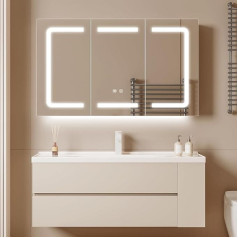 Wishomee Vonios veidrodinė spintelė su apšvietimu ir kištukiniu lizdu, 100 cm pločio, LED juoda Vonios veidrodinė spintelė su apšvietimu ir reguliuojama lentynėle, 2 durelės, šildoma, apsauganti nuo rūko, pritemdoma