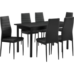 [En.casa] Juodos spalvos valgomojo stalo komplektas 140 x 60 x 75 cm + juodos spalvos kėdės 96 cm x 43 cm