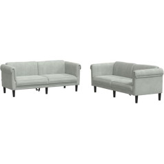 Vidaxl 2 dalių sofos komplektas, svetainės sofa, svetainės sofa, minkšta sofa su atraminėmis kojomis, sofos komplektas, svetainės baldai, modernus, šviesiai pilkas aksomas