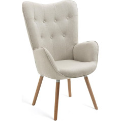 Meuble Cosy Fotelis, svetainė, poilsio kėdė, skaitymo kėdė, kėdės, minkštasuoliai, minkšta kėdė, viengulė sofa su medine koja, sparno kėdė miegamajame, biure, tualete, audinys, smėlio spalvos