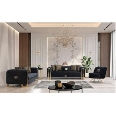 Generisch ADIS Sofų komplektai Sofos ir sofos Gyvenamasis kraštovaizdis Aksominė sofa 3-3-1 sofų komplektas Pilka juoda svetainės sofa Rytų baldai