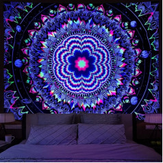 Amonercvita Juodos šviesos gobelenas Trippy Mandala gobelenas UV reaktyvusis galaktikos žvaigždės gobelenas Psichodelinis neoninis gobelenas Sienų kabinimas Hipių juoda šviesa Plakatas gyvenamasis kambarys