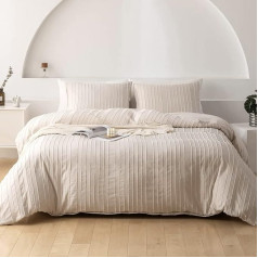 Nyescasa Smėlio spalvos patalynė 135 x 200 cm 4 dalių Boho Tufted Striped Reversible patalynės komplektas Merginos Bohemian Mikropluošto antklodės užvalkalas su užtrauktuku ir 2 pagalvių užvalkalai 80 x 80 cm