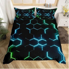 Loussiesd Teal ir juoda spausdinti antklodė padengti šešiakampis patalynės komplektas vaikai berniukai paaugliai Honeycomb dekoro paguodos dangtelis Bičių avilys geometrinis lova padengti miegamojo kolekcija 2 dalys