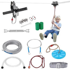 VEVOR Zipline Zip Line, 24,38 m ilgio lynų automobilis vaikams, Zip Line rinkinys vaikams ir suaugusiesiems iki 226,8 kg, kiemo Zip Line rinkinys su patobulinta spyruoklinio stabdymo sistema, lynų automobilis sodui, lauke ir kt.