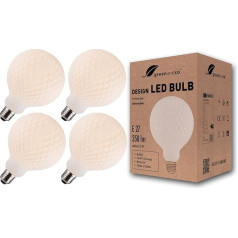 greenandco 4x derliaus dizaino LED lemputės Opal Diamonds Dimmable E27 G125 4W 350lm CRI90+ 3000K Flicker-Free nuotaikingam apšvietimui Warm White 360° 230 V